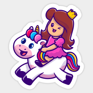 Cute Princess With Unicorn Cartoon Vector Icon Illustration Sticker